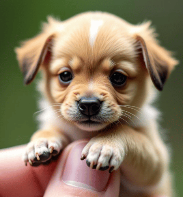 macro photography of a miniature cute puppy at your fingertips