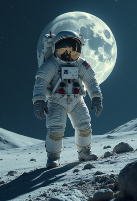 Astronaut in the moon, cold color palette, muted colors, very detailed, sharp focus