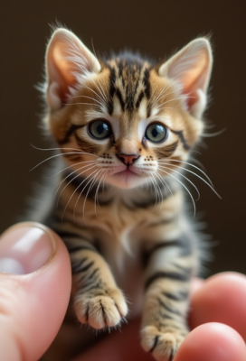 macro photography of a miniature cute cat at my fingertips